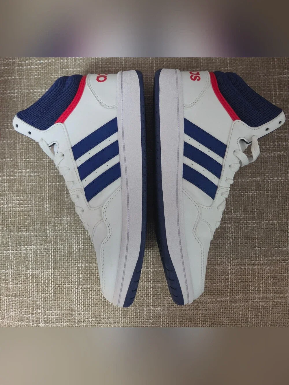 Adidas Hoops 3.0 Mid Kids Athletic Sneakers White Blue Red GZ9647 Size 3 Youth